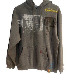 Franco Shade Hoodie Graphic Sz Small Gray Graphic Trash Geeks Distressed Stained